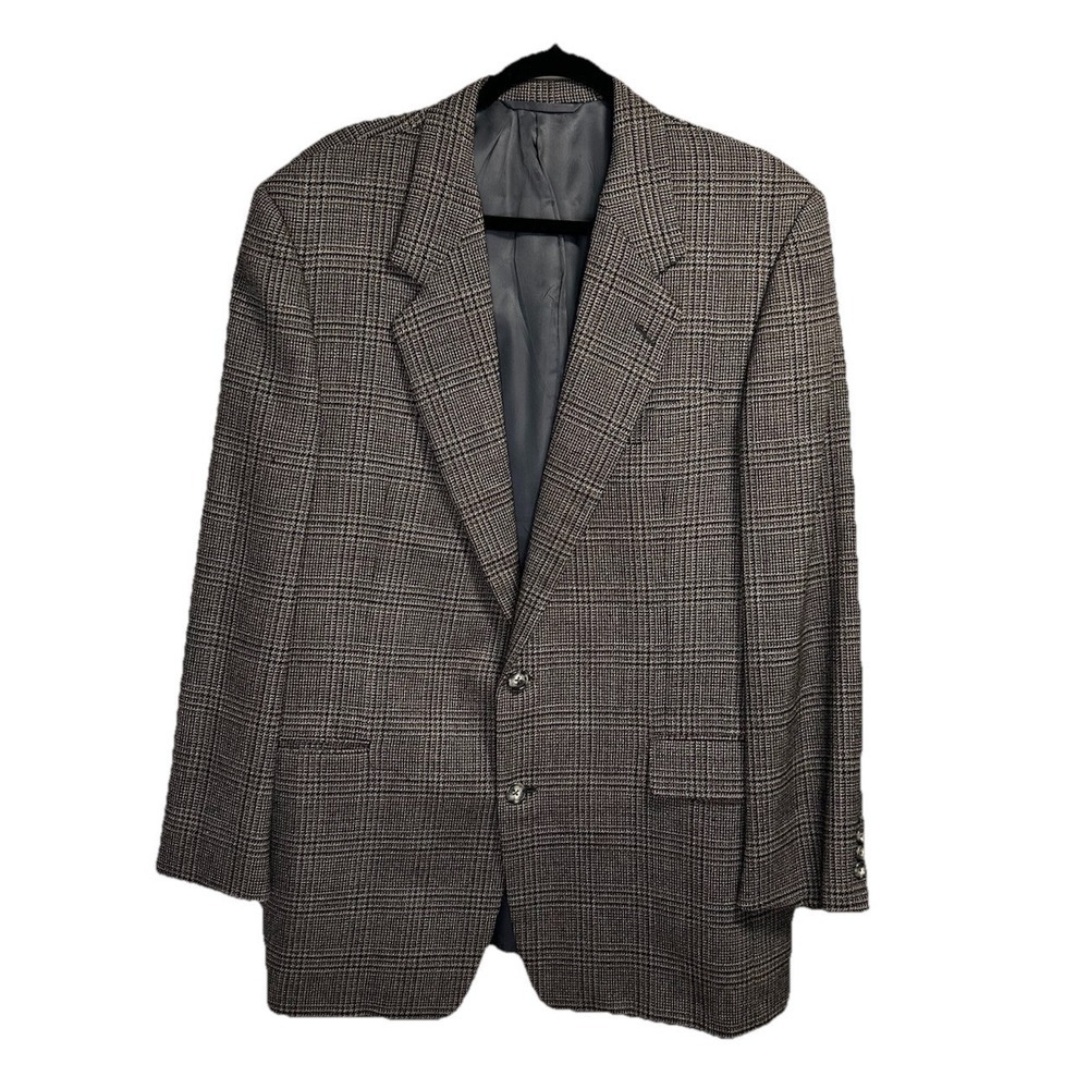 Hickey Freeman Boardroom Blazer Sport Coat Men's 43L Lambswool Gray Check Office